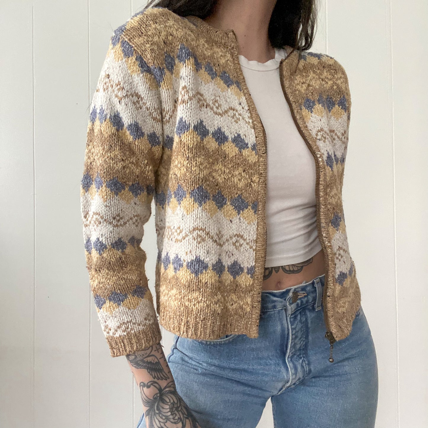 S/M Vintage Cleo Zip Up Knit Cardigan