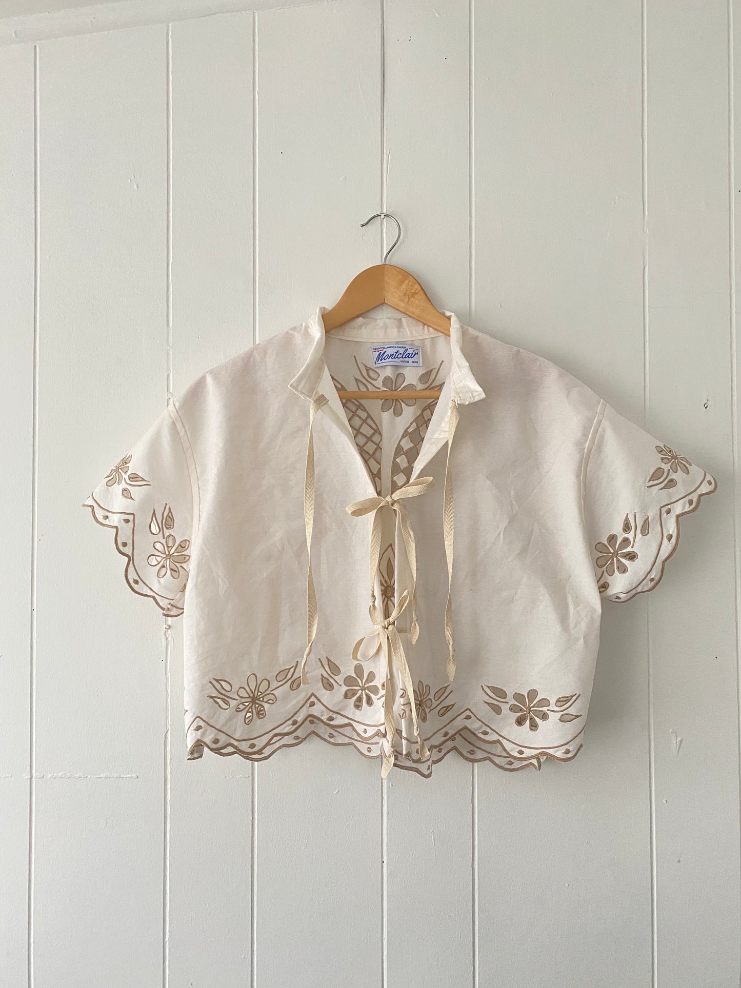 Upcycled Tie Front Embroidered Blouse