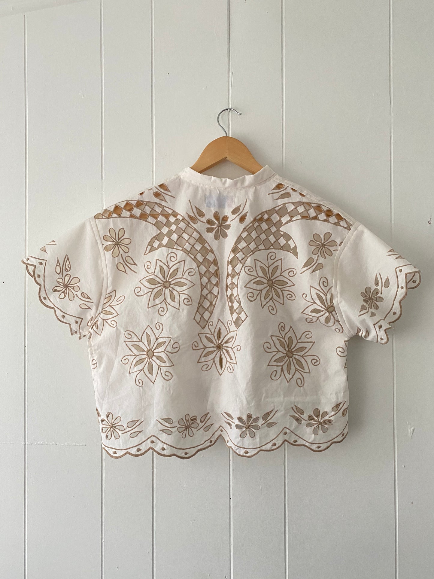 Upcycled Tie Front Embroidered Blouse