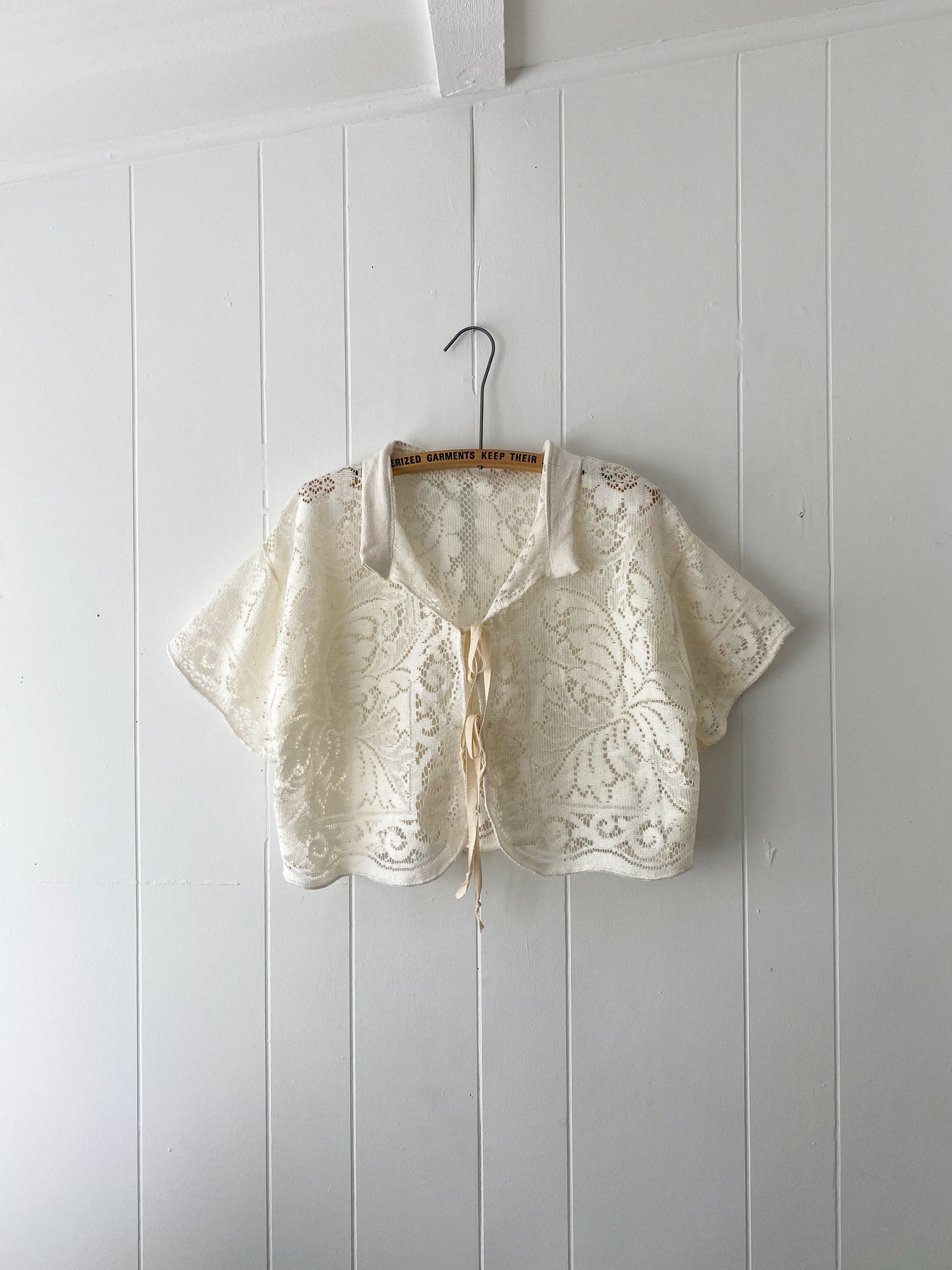 Upcycled Tie Front Lace Blouse