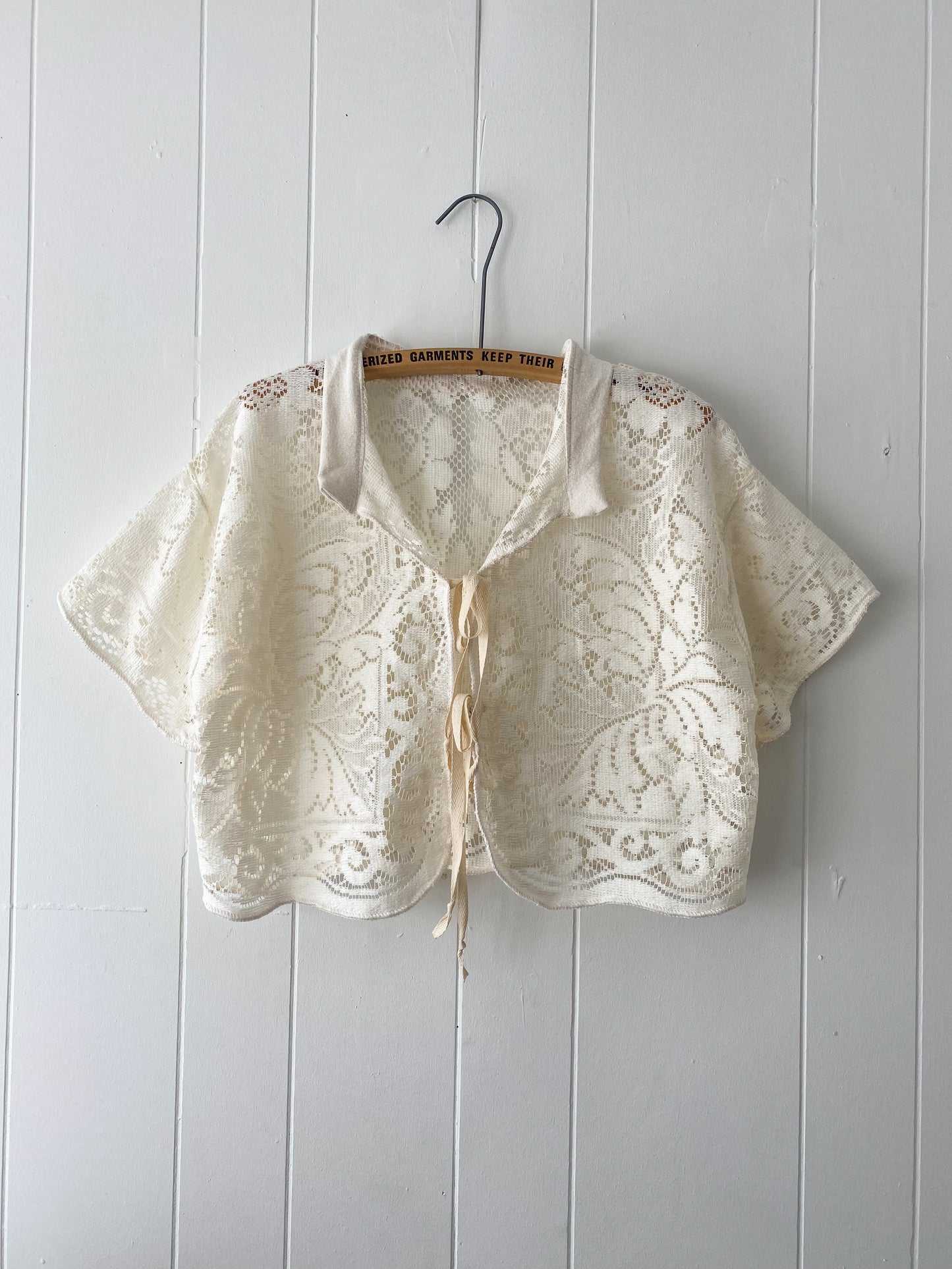 Upcycled Tie Front Lace Blouse