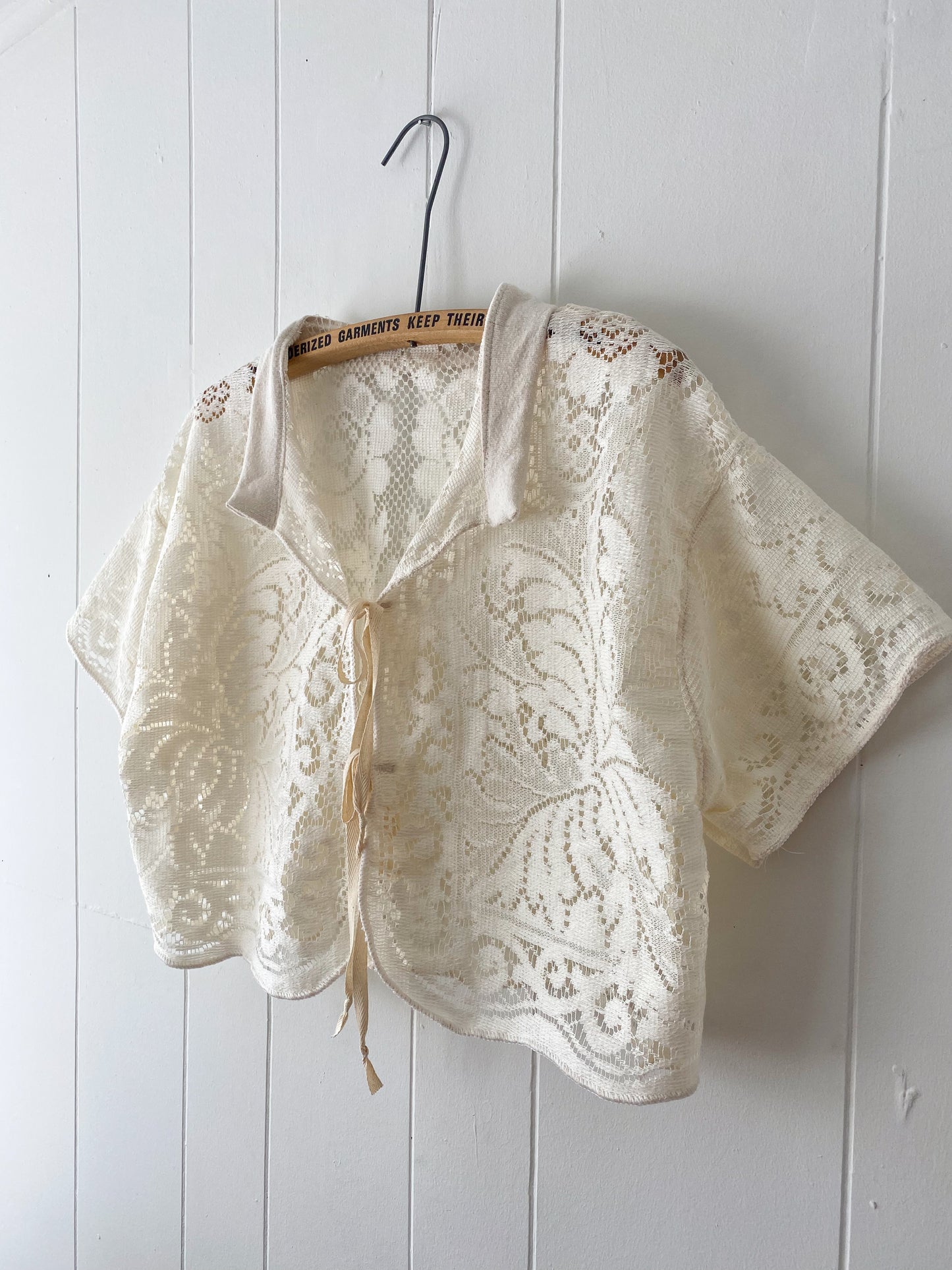 Upcycled Tie Front Lace Blouse