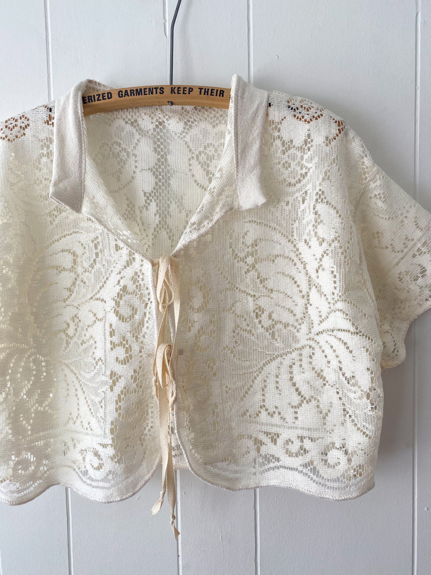 Upcycled Tie Front Lace Blouse