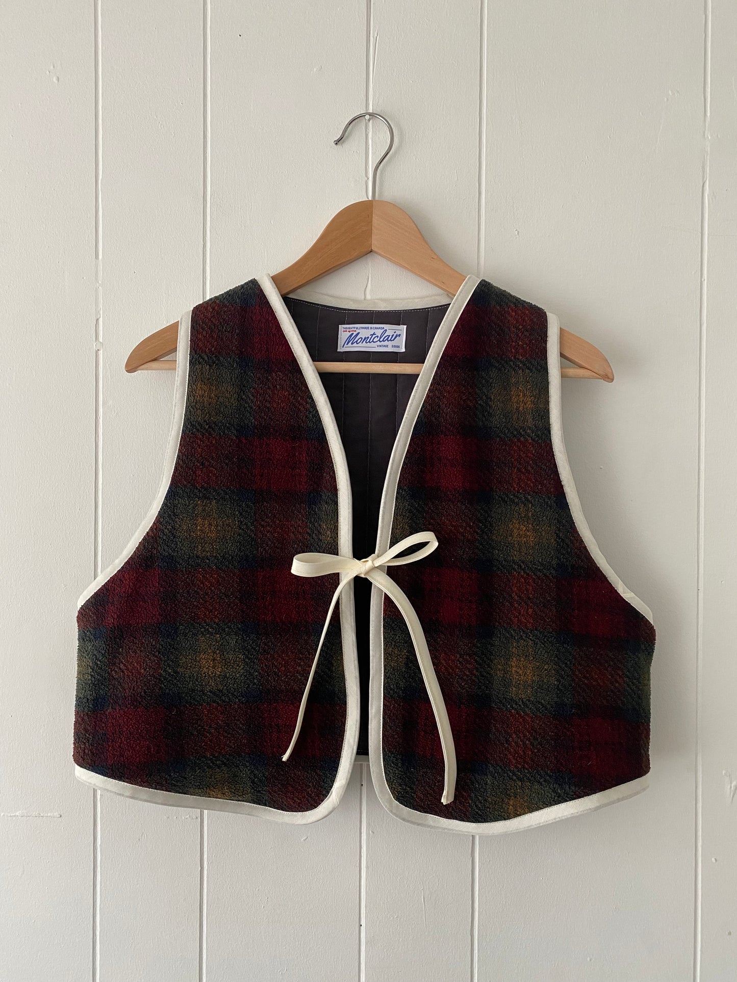 Upcycled Tie-Front Plaid Vest