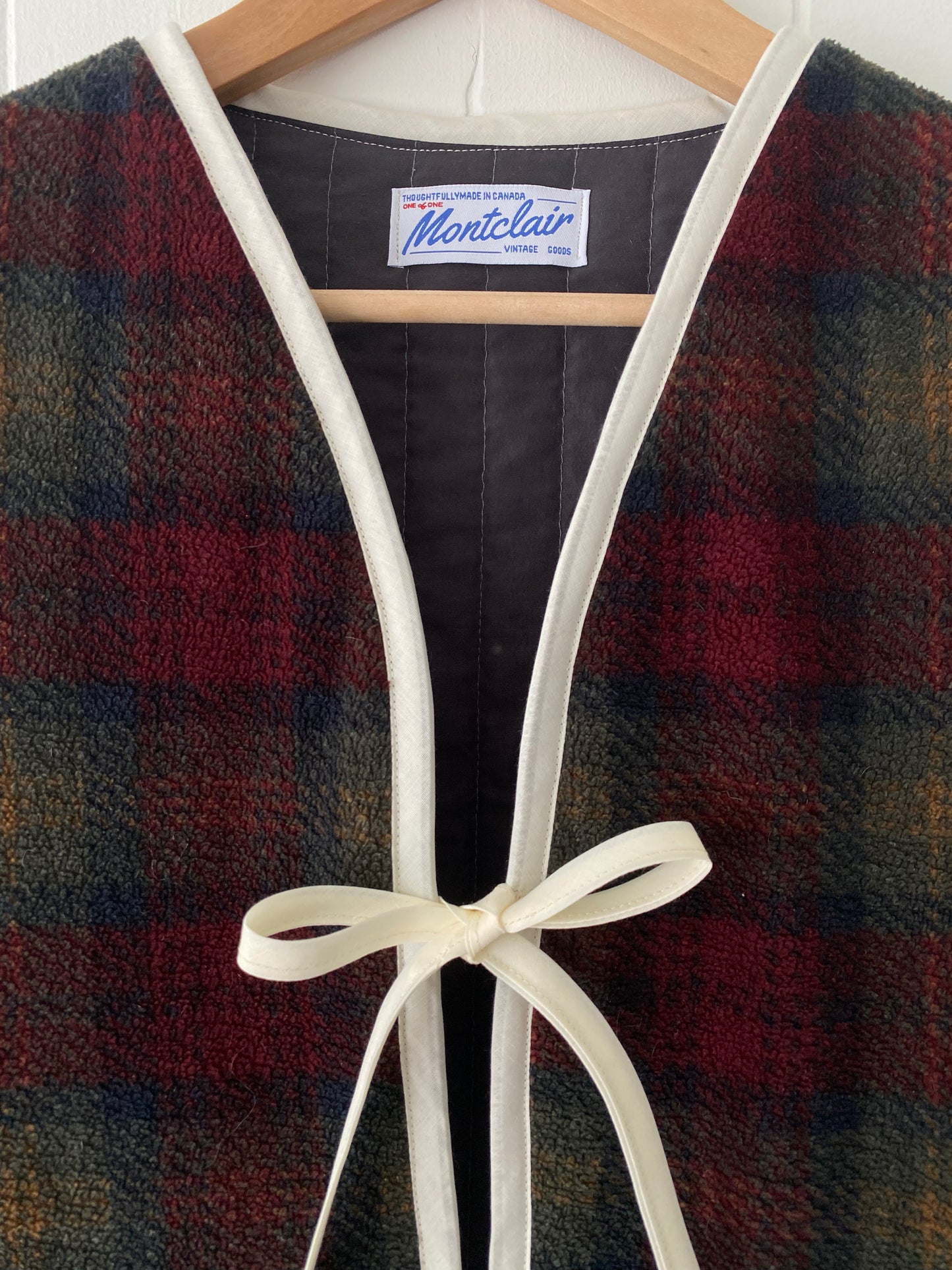 Upcycled Tie-Front Plaid Vest