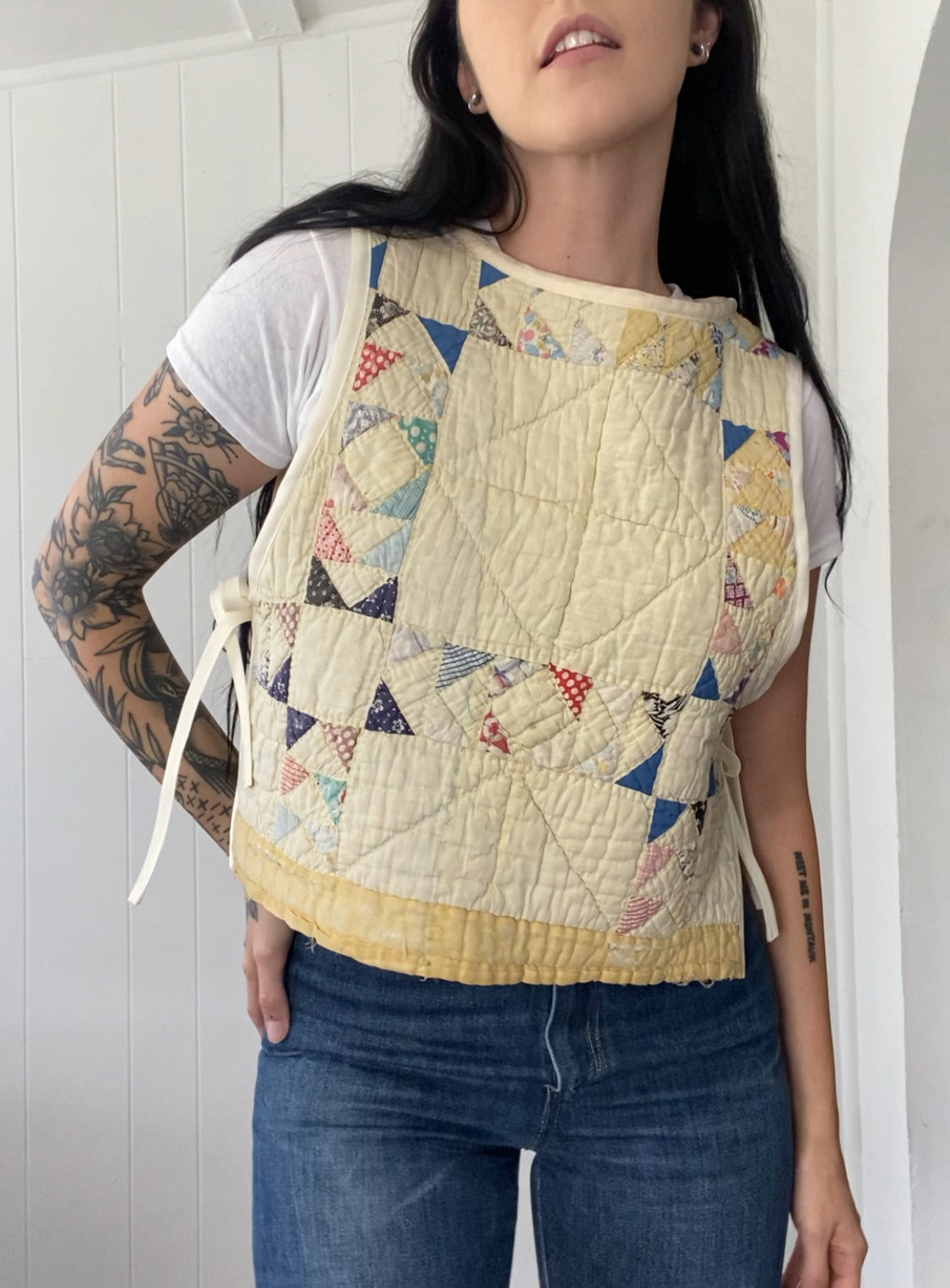 Upcycled Vintage Side Tie Quilt Vest