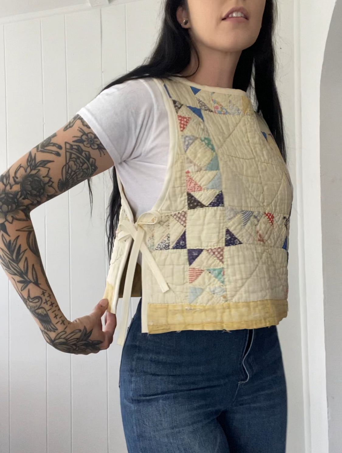Upcycled Vintage Side Tie Quilt Vest