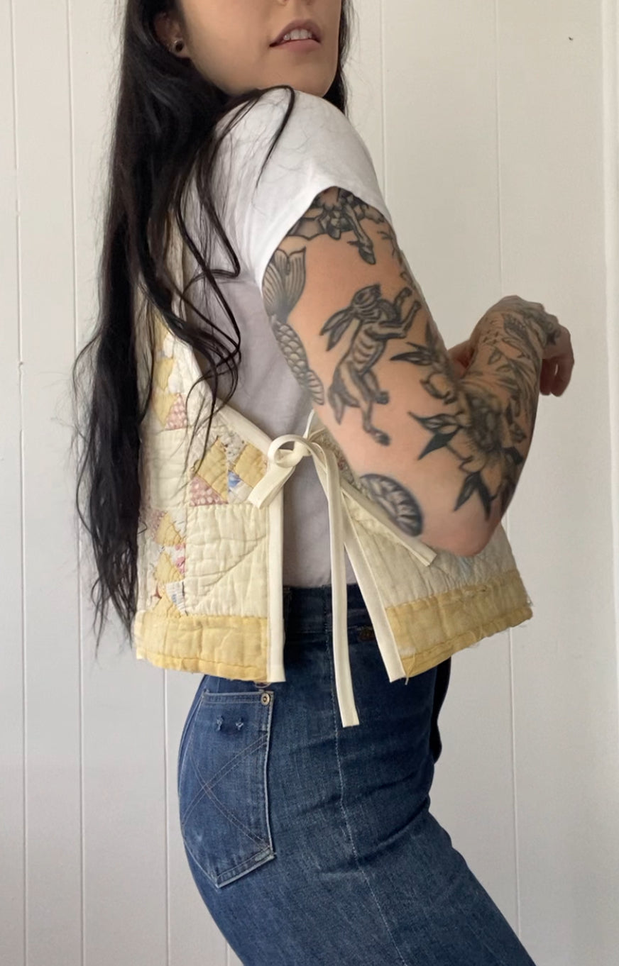 Upcycled Vintage Side Tie Quilt Vest