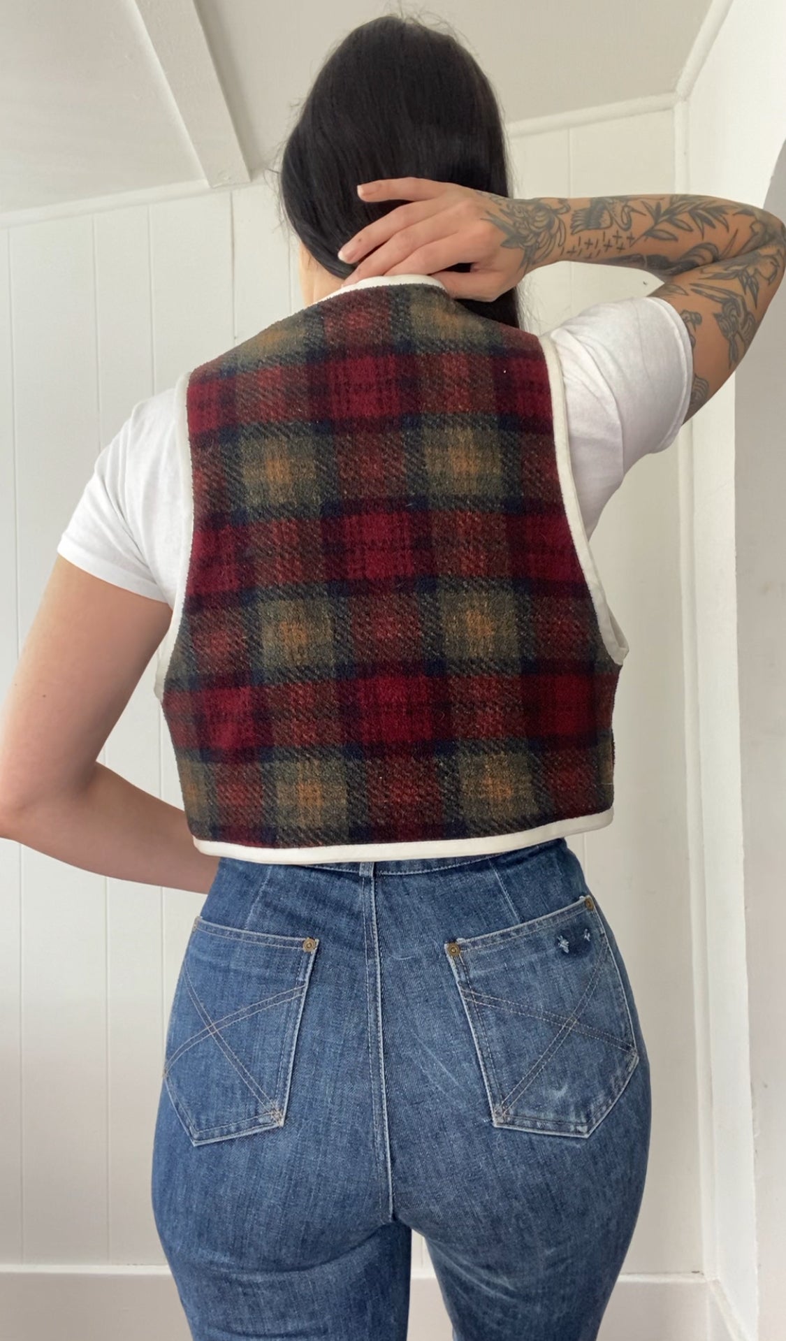Upcycled Tie-Front Plaid Vest
