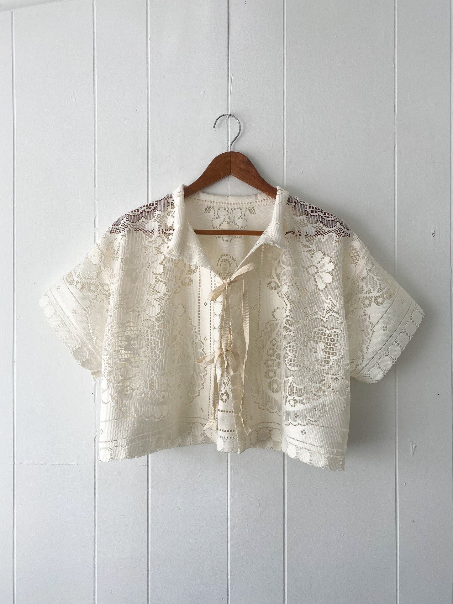 Upcycled Tie Front Lace Blouse
