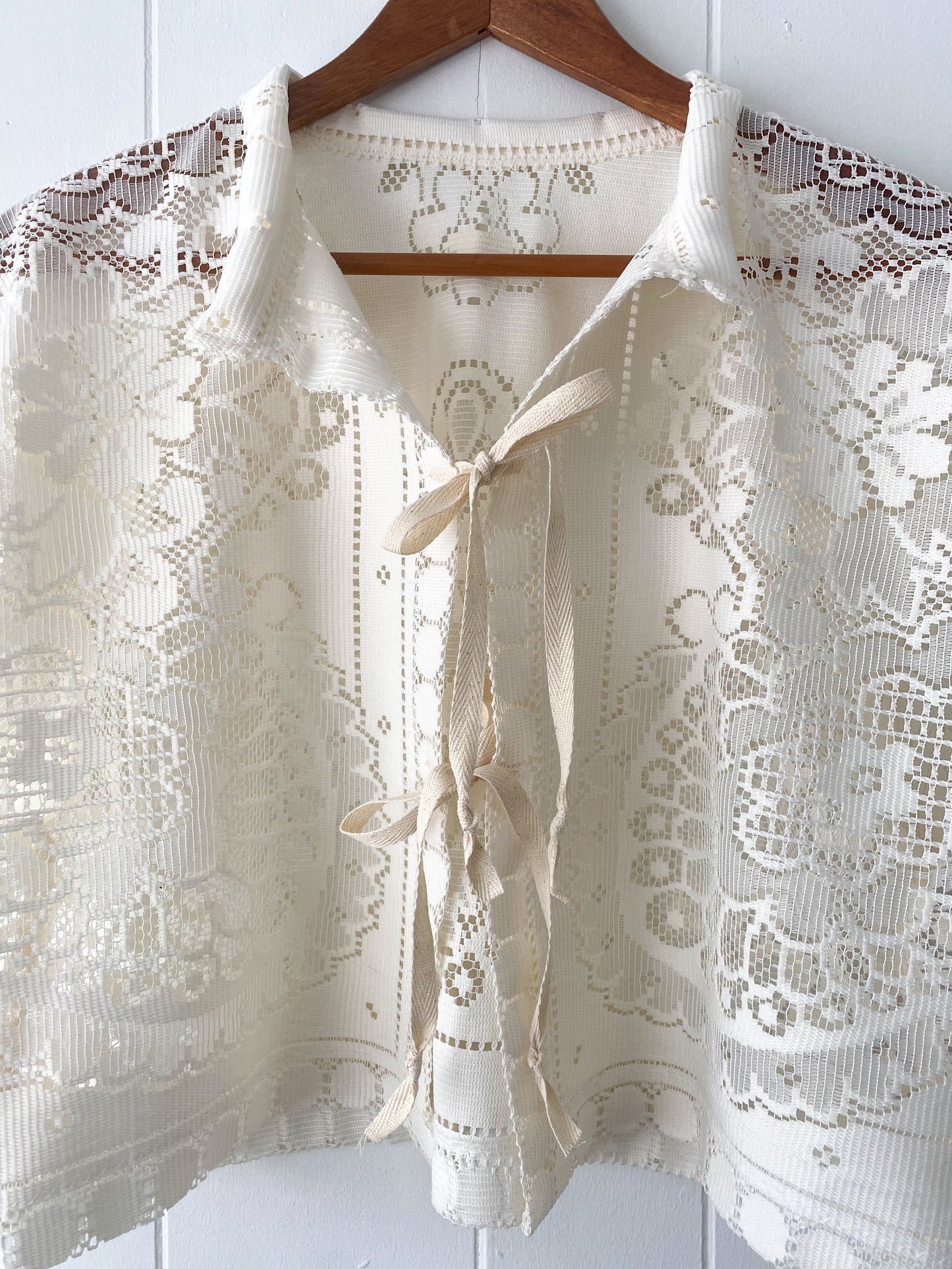 Upcycled Tie Front Lace Blouse