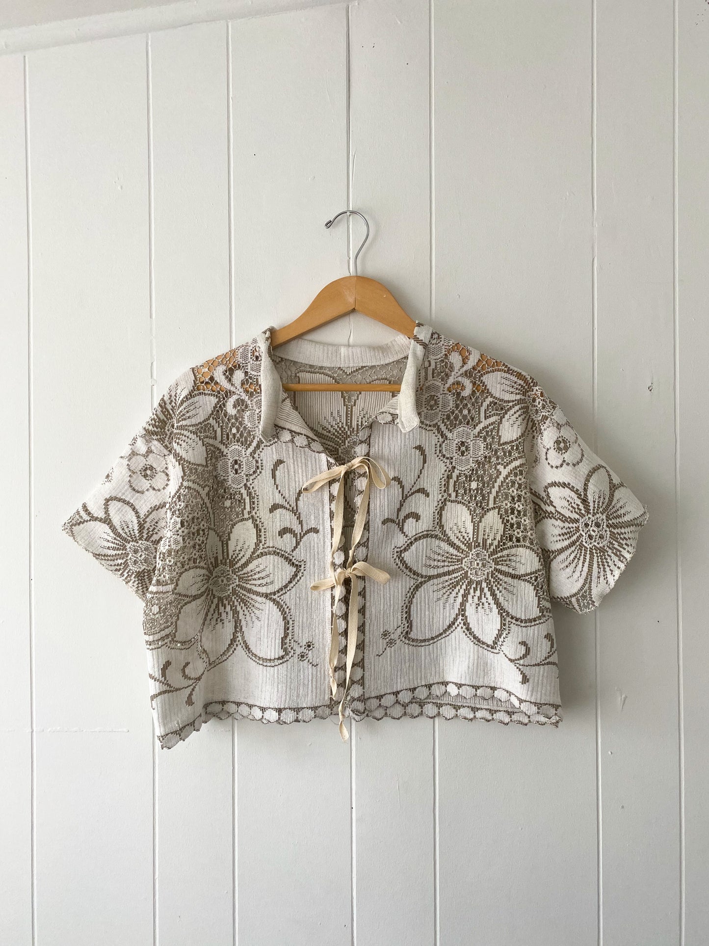 Upcycled Tie Front Lace Blouse