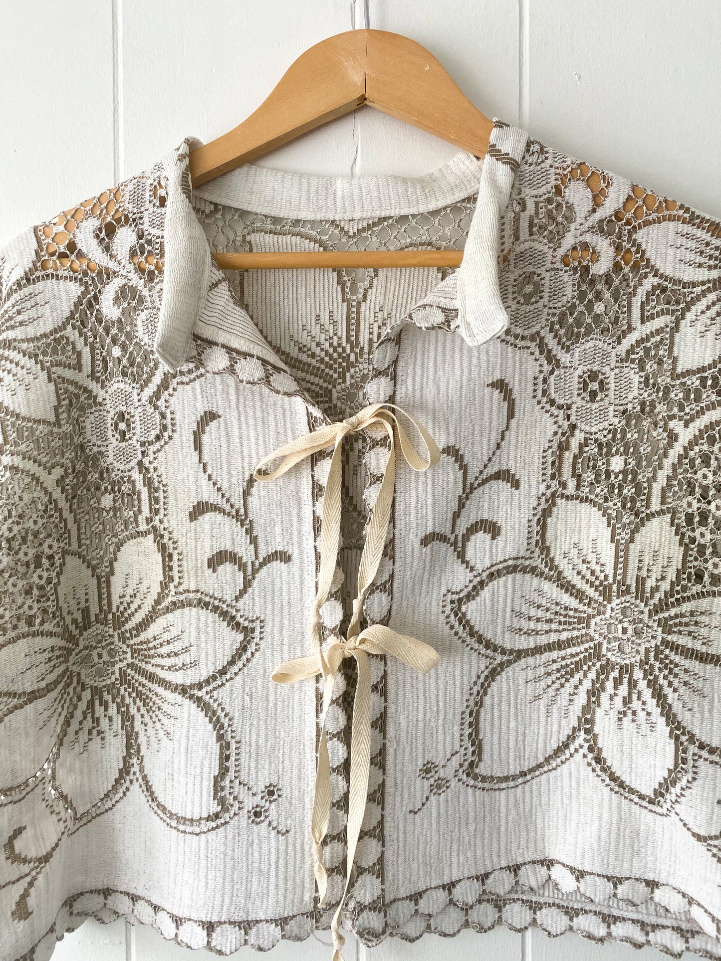Upcycled Tie Front Lace Blouse