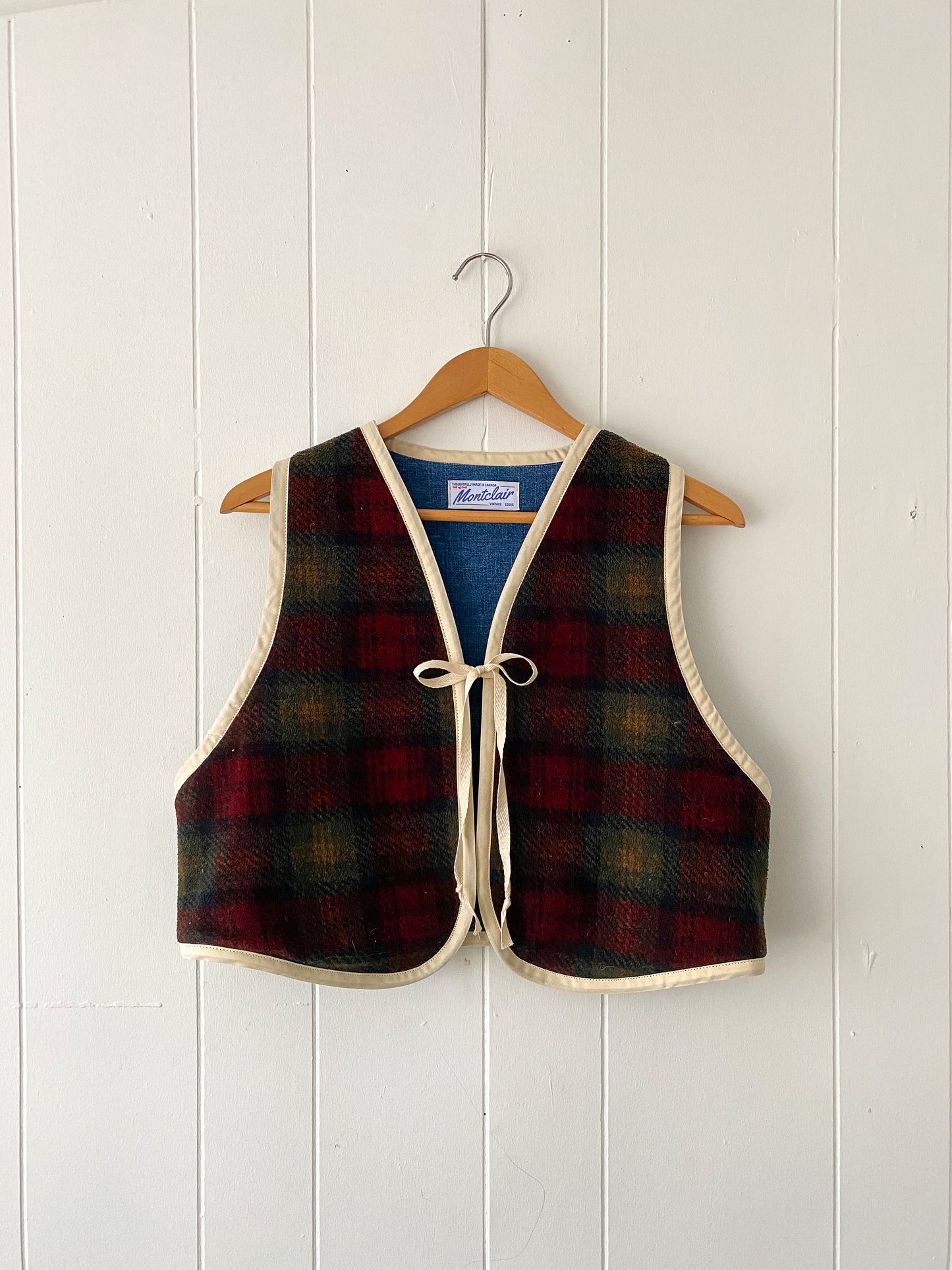 Upcycled Tie-Front Plaid Vest