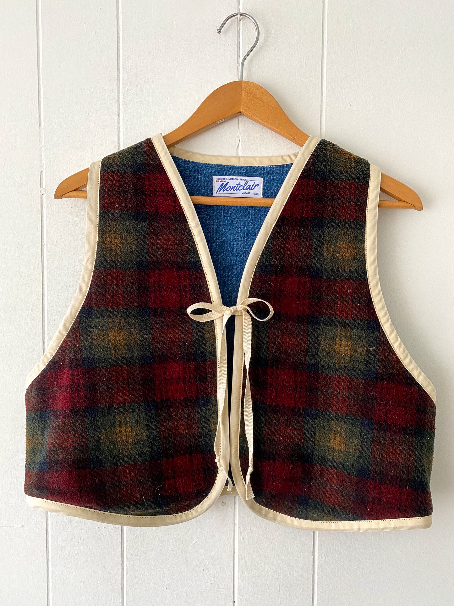 Upcycled Tie-Front Plaid Vest