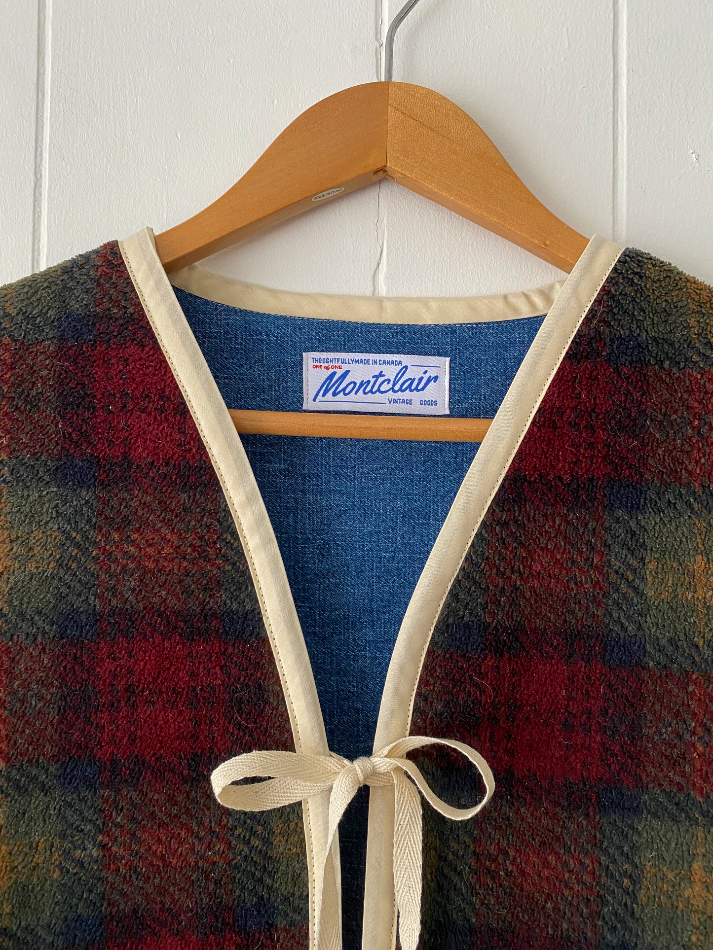 Upcycled Tie-Front Plaid Vest