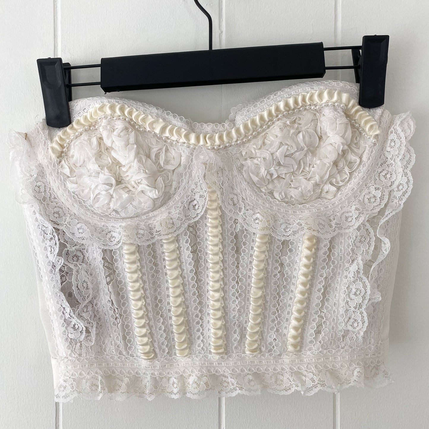 XS/S-S Vintage Lace and Faux Pearl Bustier