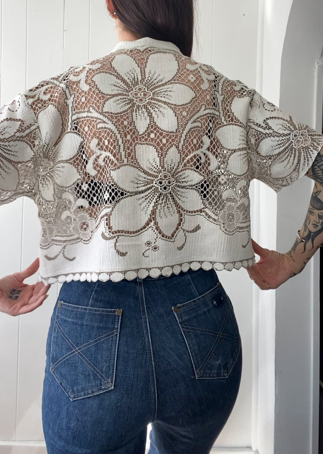 Upcycled Tie Front Lace Blouse