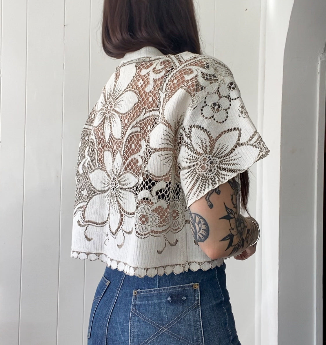 Upcycled Tie Front Lace Blouse