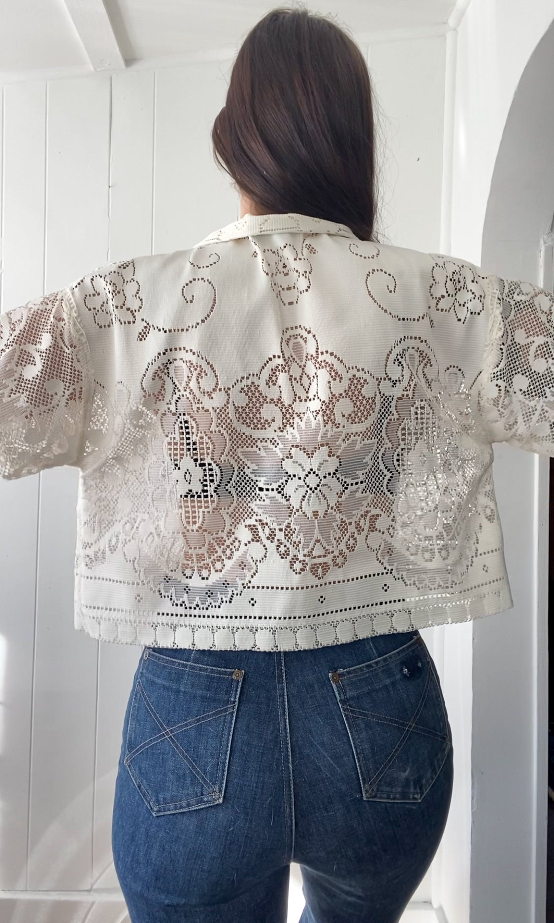 Upcycled Tie Front Lace Blouse