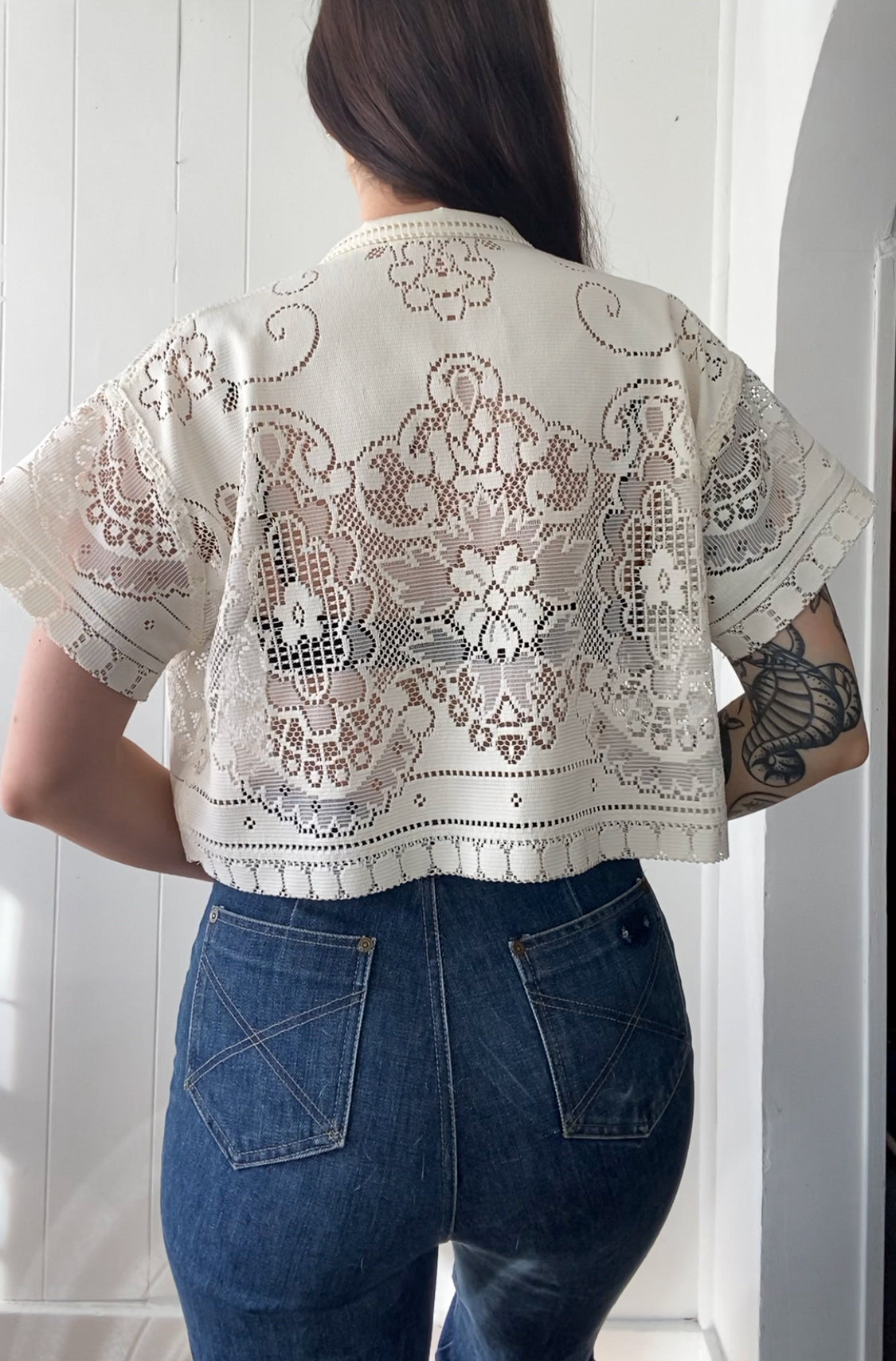 Upcycled Tie Front Lace Blouse