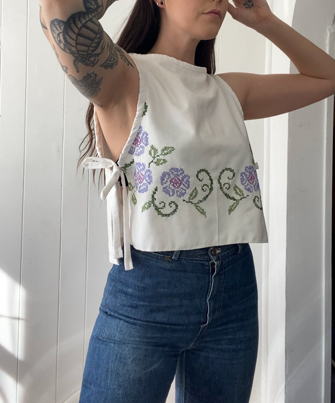 Upcycled Embroidered Side-Tie Tank Top