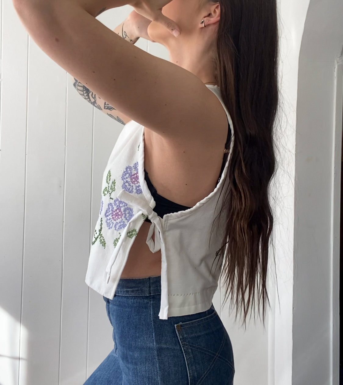 Upcycled Embroidered Side-Tie Tank Top