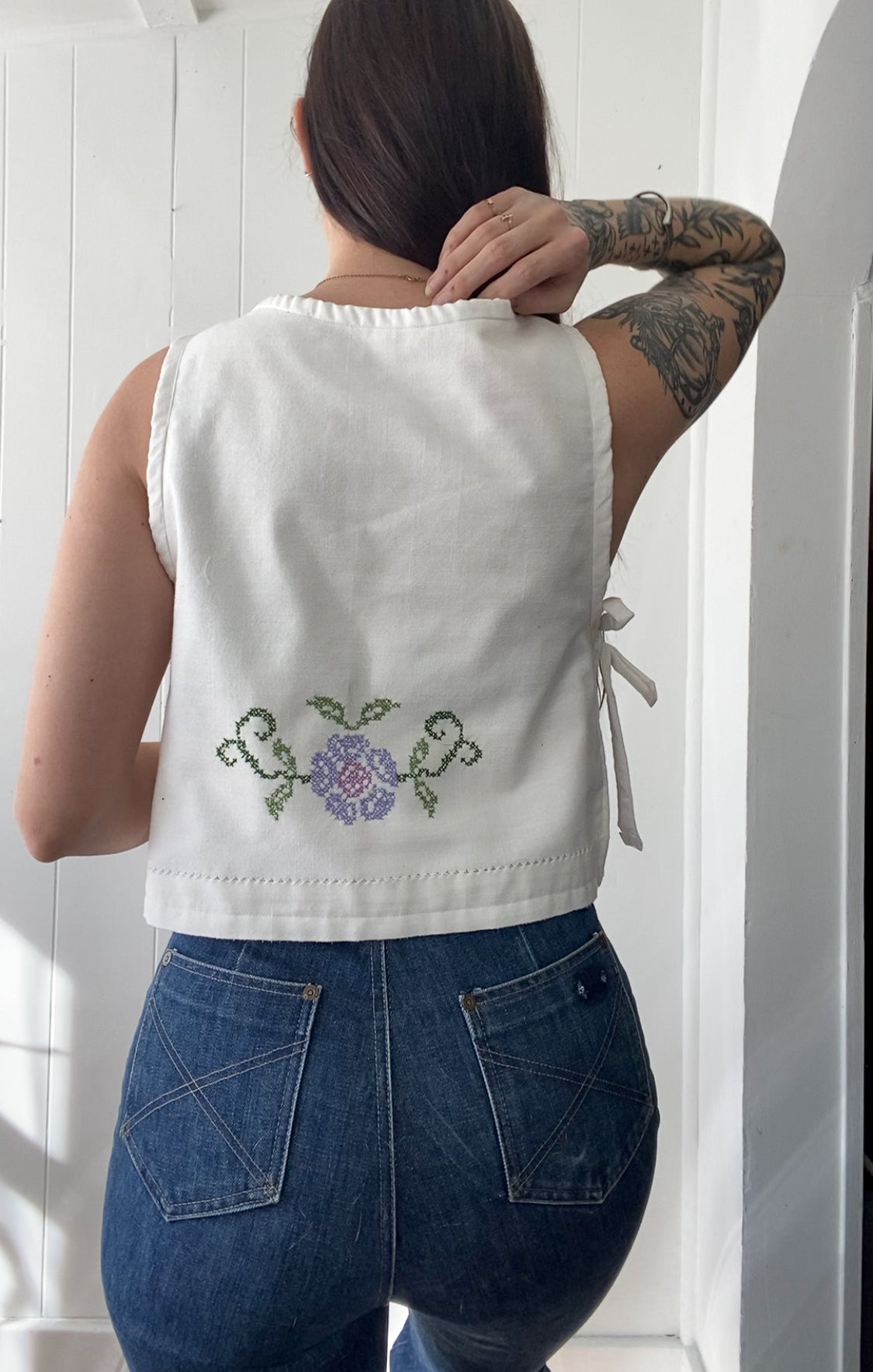 Upcycled Embroidered Side-Tie Tank Top