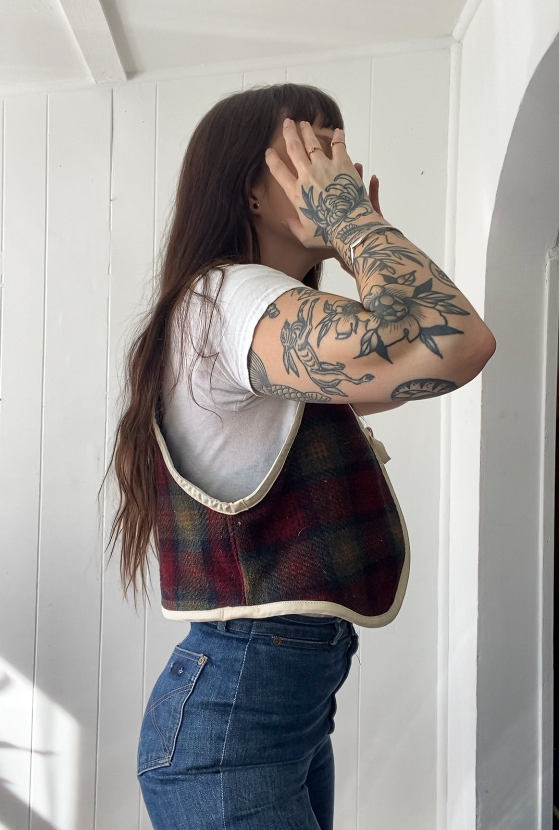 Upcycled Tie-Front Plaid Vest