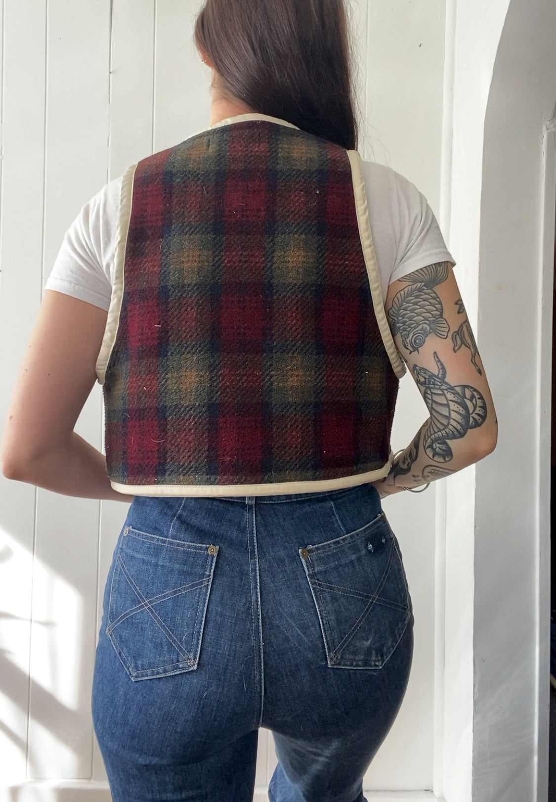 Upcycled Tie-Front Plaid Vest