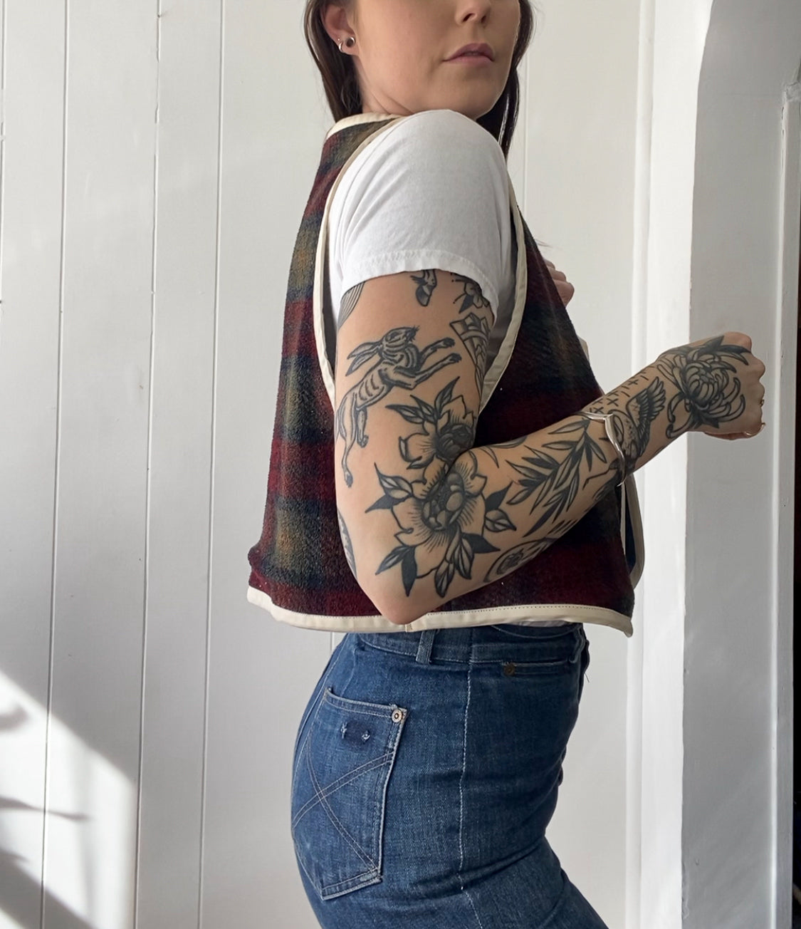 Upcycled Tie-Front Plaid Vest