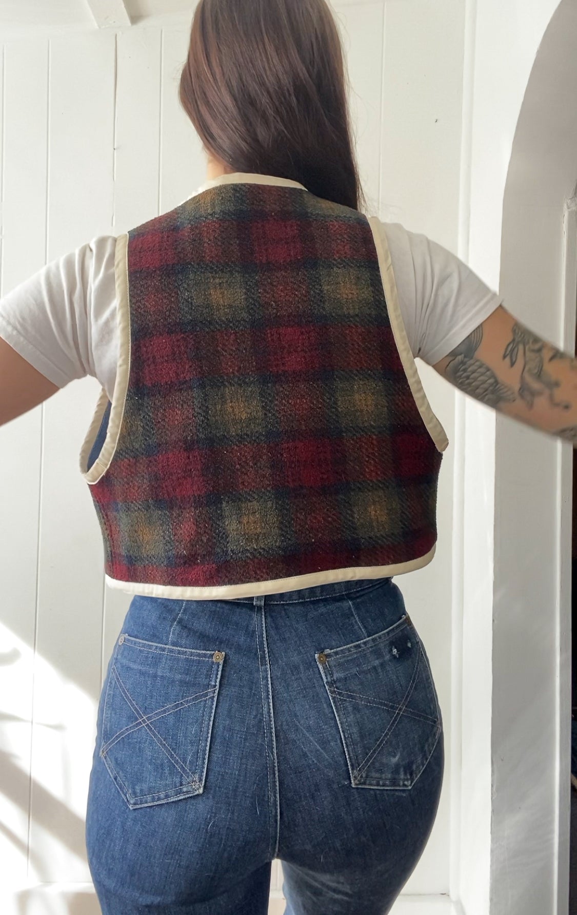 Upcycled Tie-Front Plaid Vest