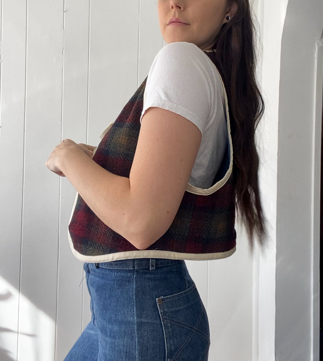 Upcycled Tie-Front Plaid Vest