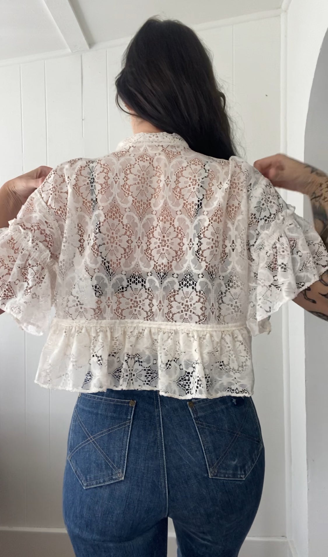 Upcycled Tie Front Lace Blouse