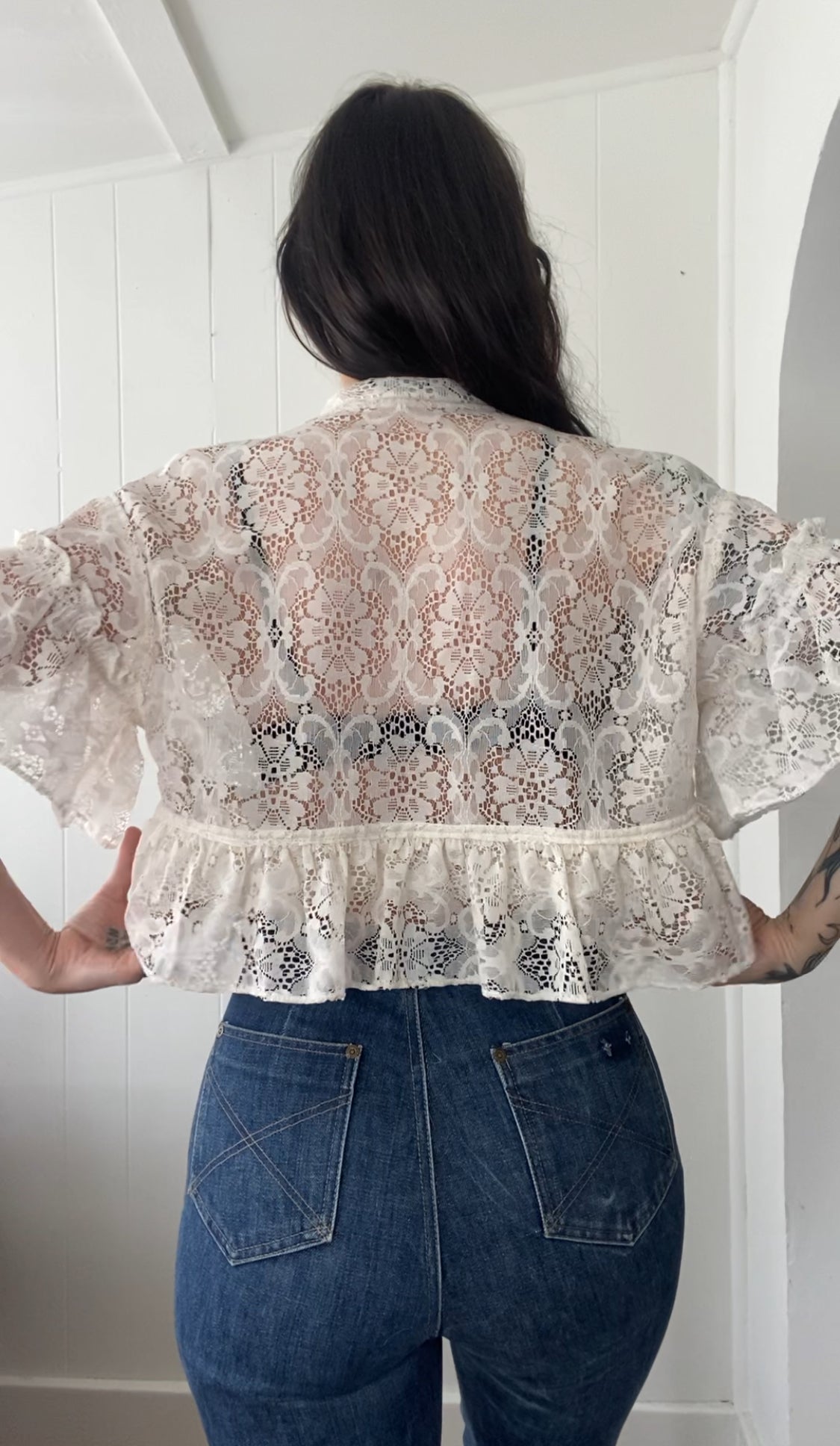 Upcycled Tie Front Lace Blouse