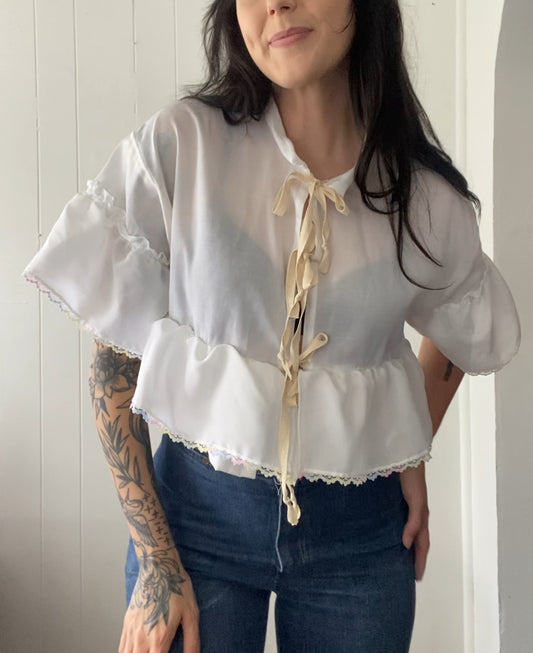 Upcycled Tie Front Blouse (Rainbow Hem!)