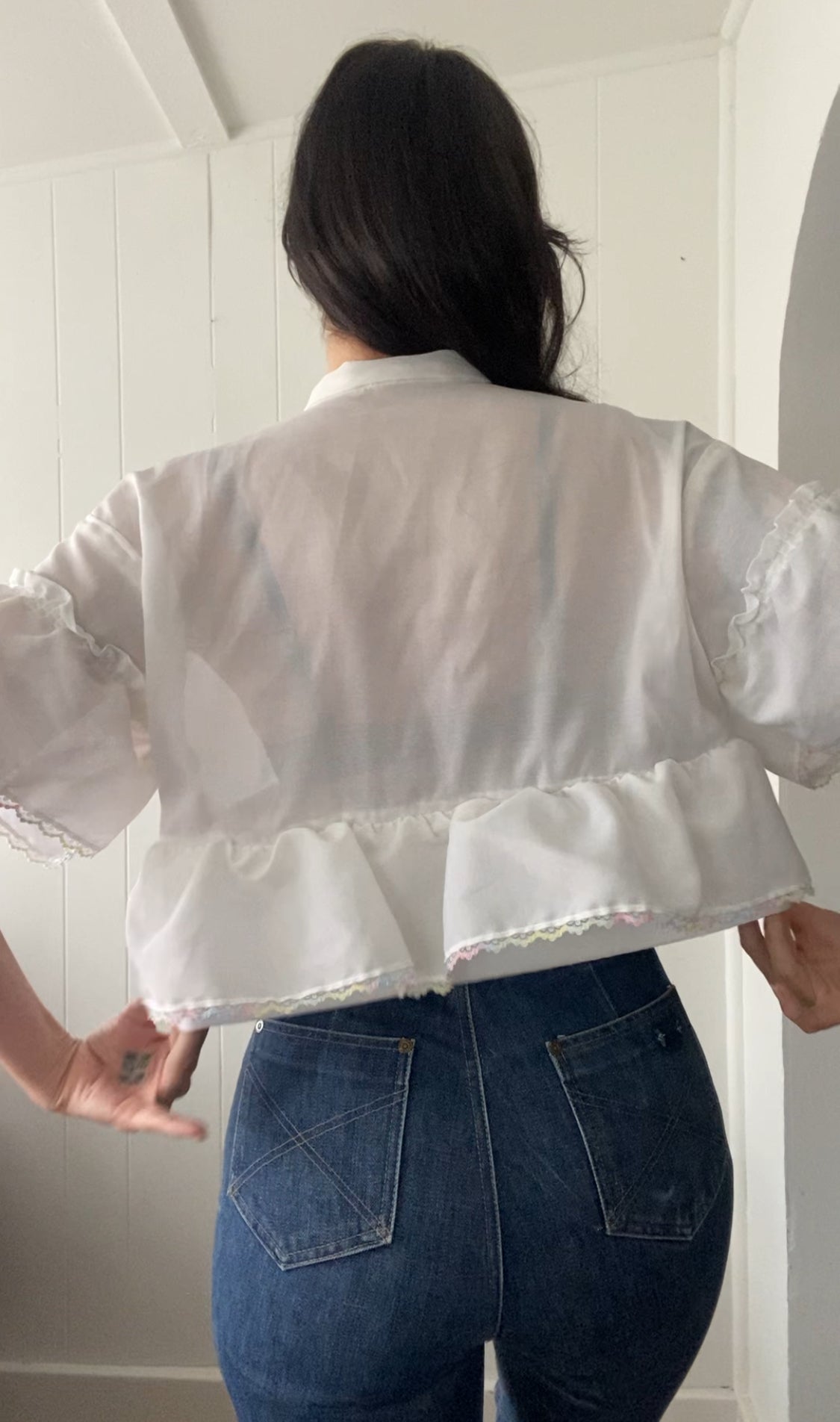 Upcycled Tie Front Blouse (Rainbow Hem!)