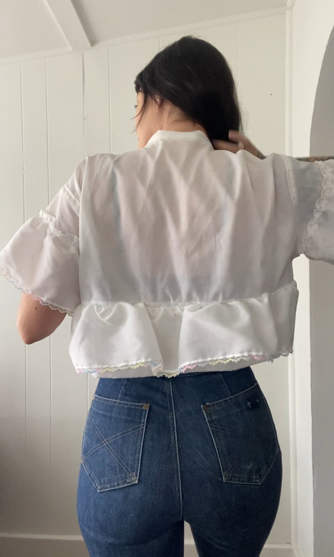 Upcycled Tie Front Blouse (Rainbow Hem!)