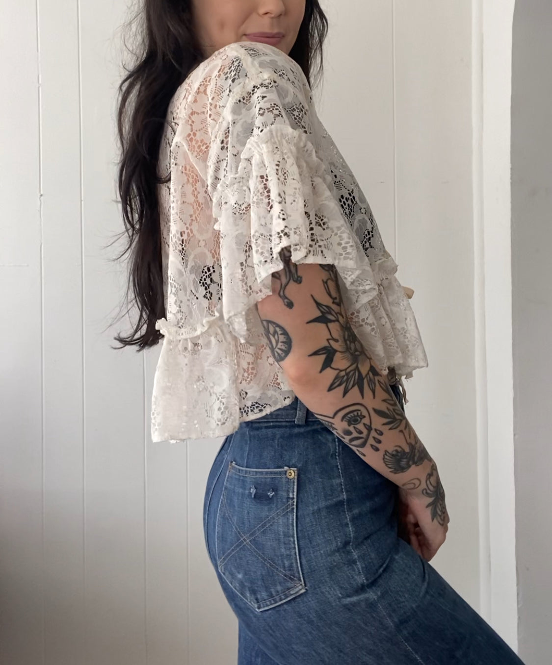 Upcycled Tie Front Lace Blouse