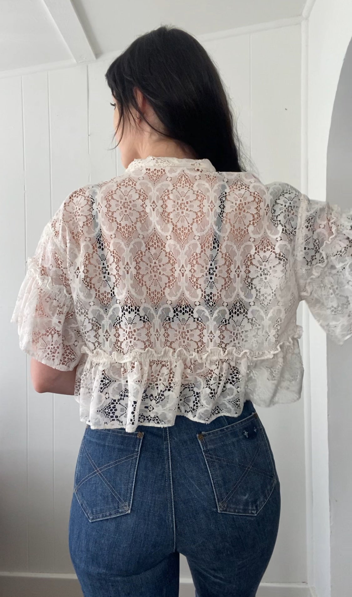 Upcycled Tie Front Lace Blouse