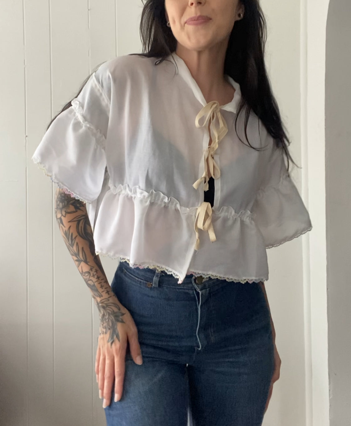 Upcycled Tie Front Blouse (Rainbow Hem!)
