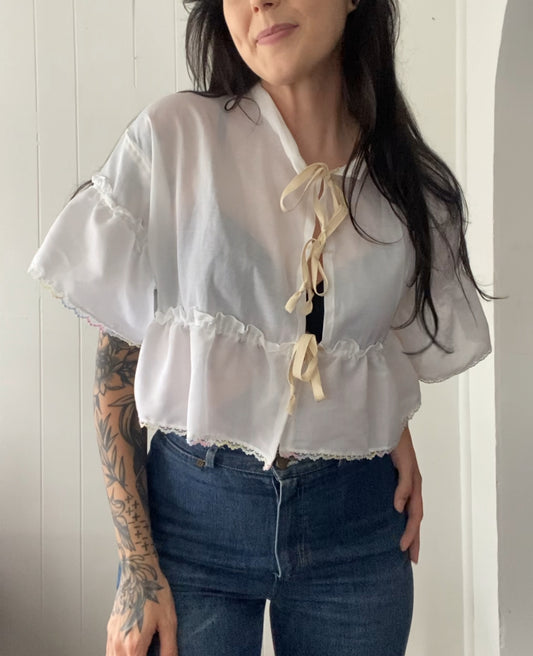 Upcycled Tie Front Blouse (Rainbow Hem!)