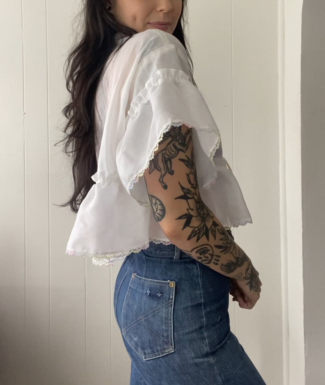 Upcycled Tie Front Blouse (Rainbow Hem!)