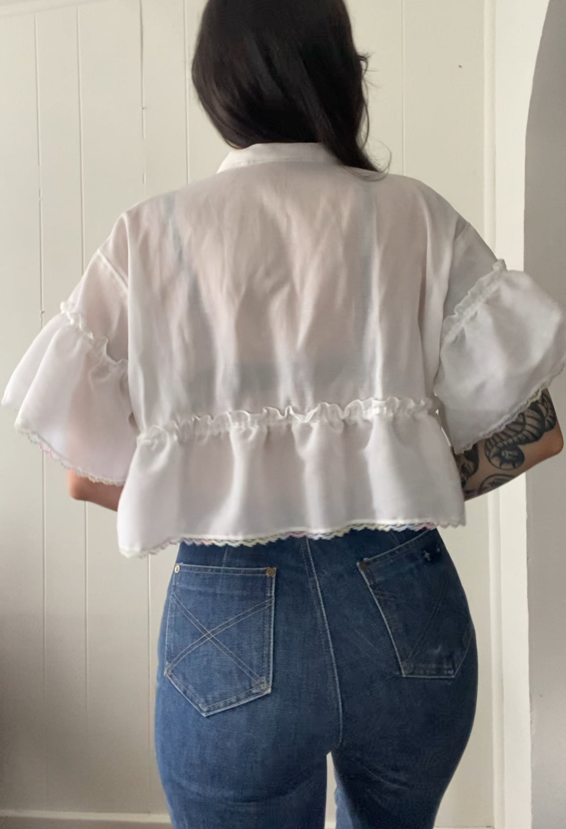 Upcycled Tie Front Blouse (Rainbow Hem!)