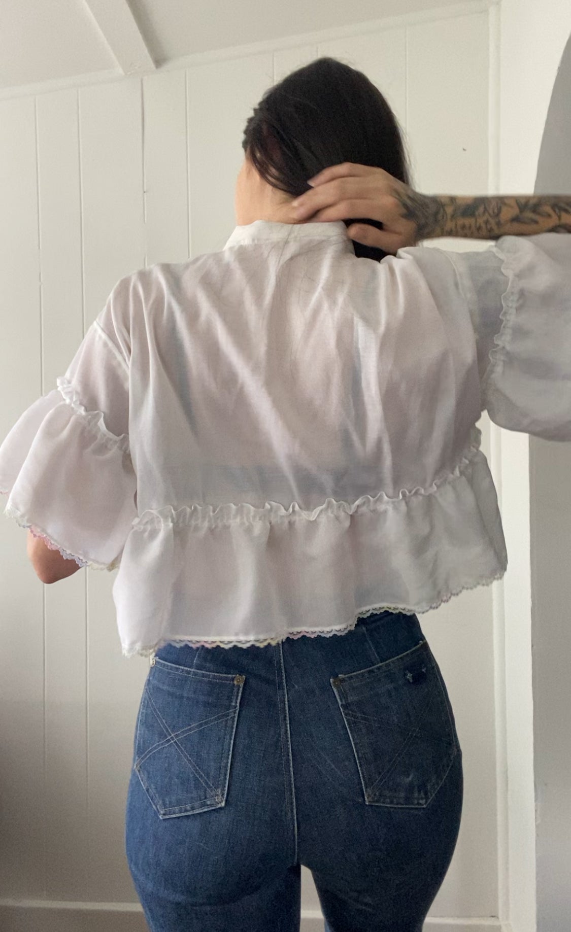 Upcycled Tie Front Blouse (Rainbow Hem!)