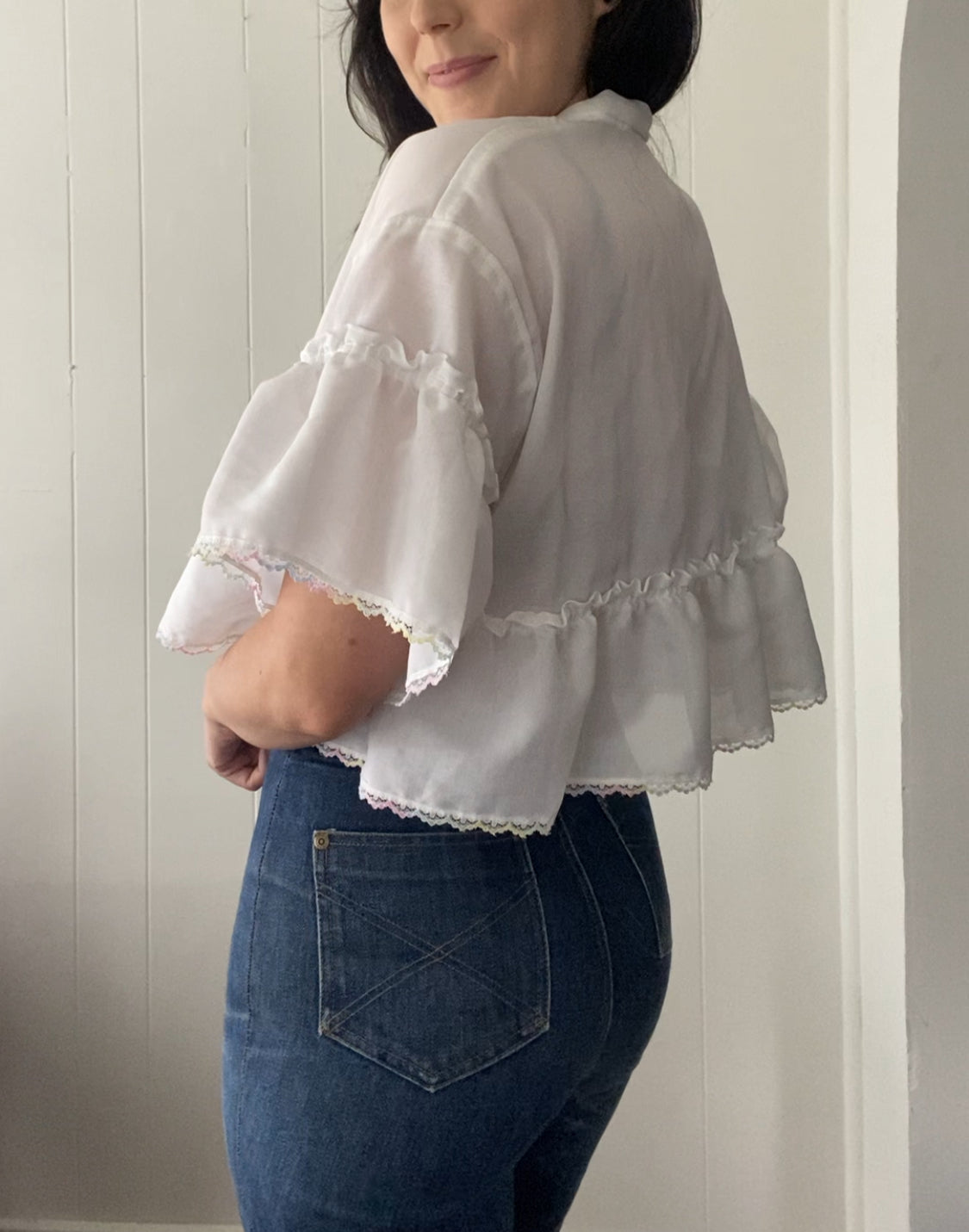 Upcycled Tie Front Blouse (Rainbow Hem!)