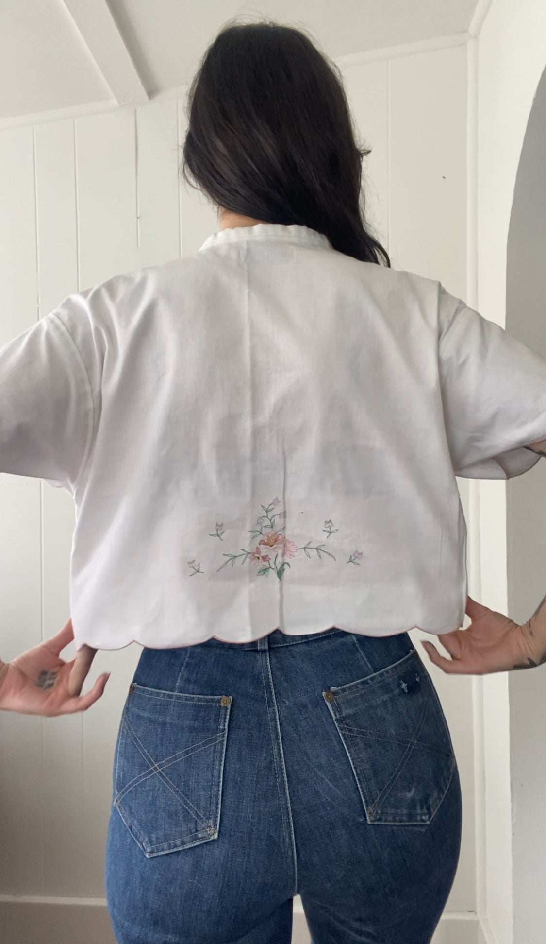 Upcycled Tie Front Horseshoe Blouse