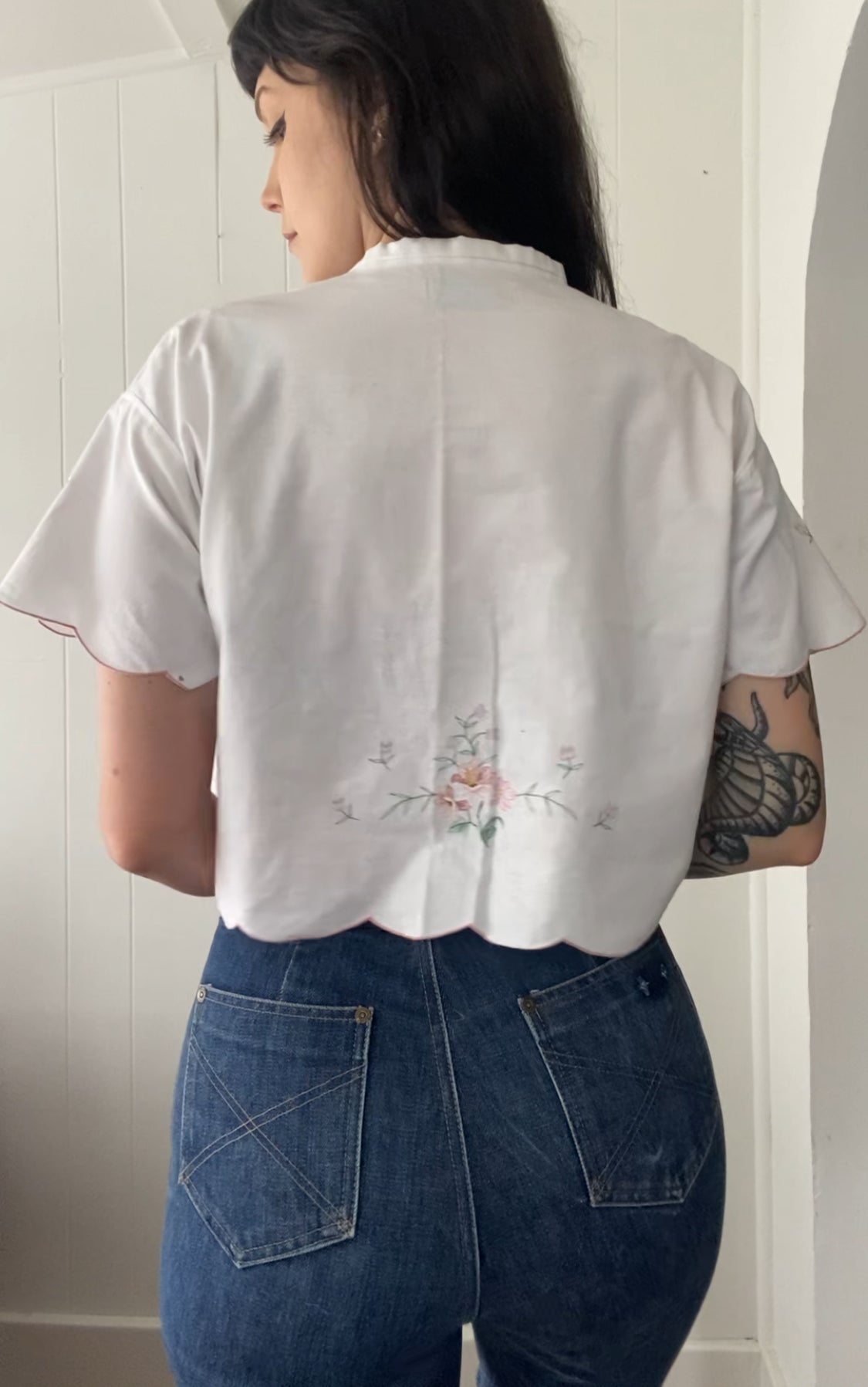 Upcycled Tie Front Horseshoe Blouse