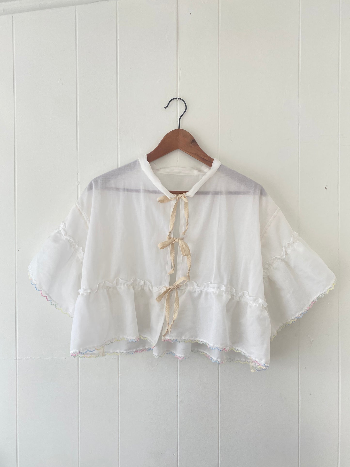 Upcycled Tie Front Blouse (Rainbow Hem!)