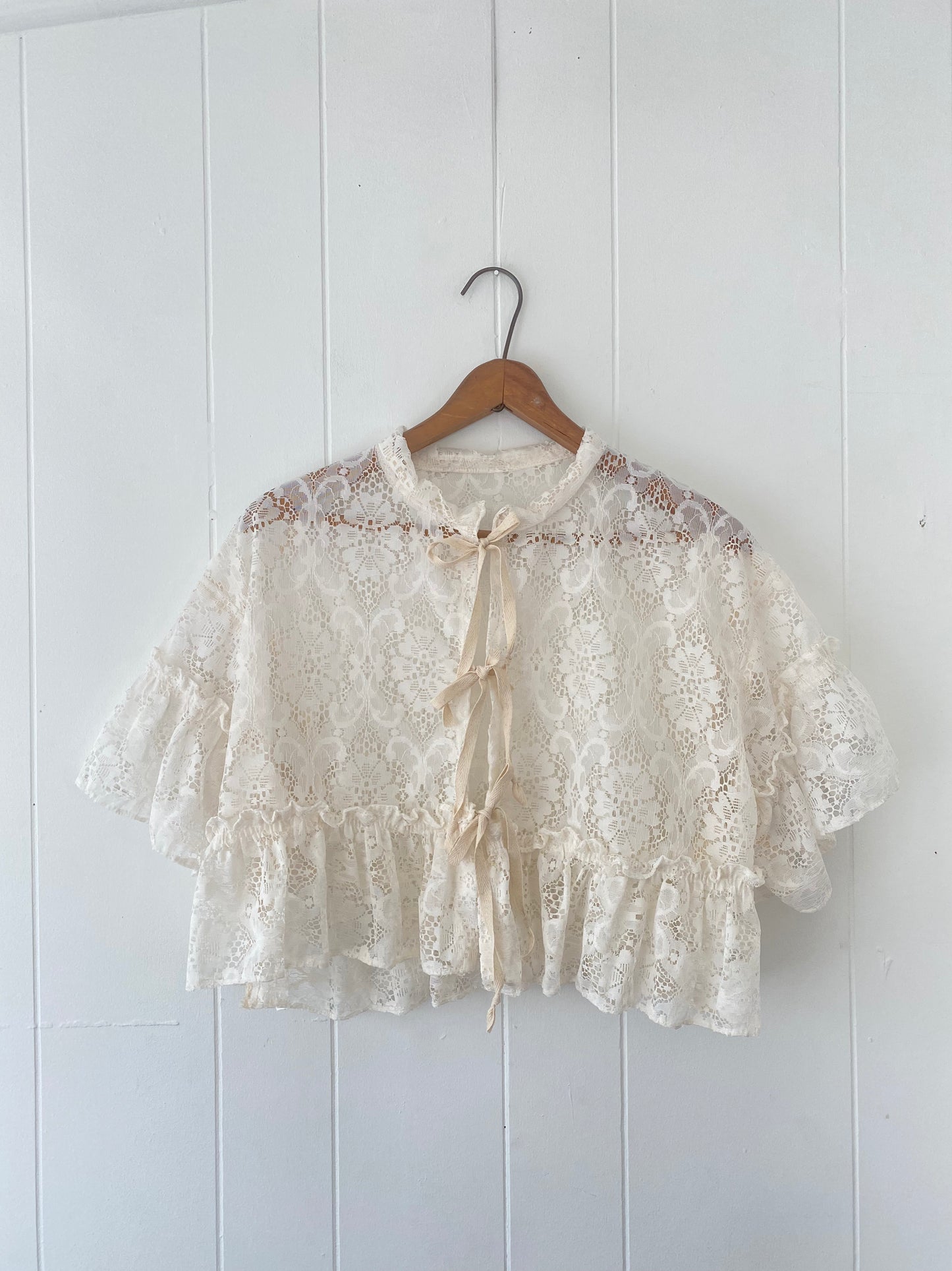 Upcycled Tie Front Lace Blouse